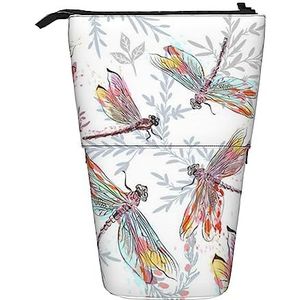 Kleurrijke Dragonfly Etui Telescopische Make-up Tas Pop Up Office Organizer Box Staande Pen Houder Cosmetica Tas met Ritssluiting, Zwart, Eén maat, Munten Pouch