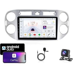 9 Inch Autoradio Compatibel voor Volkswagen Tiguan 1 NF 2007-2016 met GPS Navigatie CarPlay Android Auto Acht-Core 4G Bluetooth WiFi MirrorLink Stuurwiel Afstandsbediening(T2 4 Core Wifi 2G+32G)