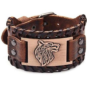 Lederen armband Wolf Viking bruin/koper