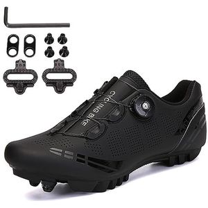 PENXZT Mens mountainbike fietsen schoenen Compatibel met Shimano SPD 2-bouten pedalen MTB schoenen racen binnen en buiten,zwart,43 EU