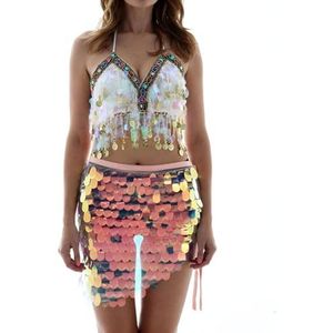 Sttiafay Buikdans heuprok boven de knie pailletten zeemeermin heupsjaal wrap rave carnaval kostuum voor vrouwen, Multicolor-zilver, One size