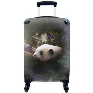 MuchoWow® Koffer - Panda - Jungle - Vlinder - Paars - Past binnen 55x40x20 cm en 55x35x25 cm - Handbagage - Trolley - Fotokoffer - Cabin Size - Print