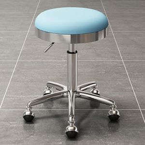 FXLUHAY Verstelbare kruk met wielen, draaibare zitting en verstelbare hoogte, werkplaats kruk, 360° verstelbare ronde PU-lederen draaibare kruk, salonstoel (B)