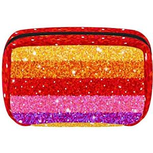 Kleurrijke Glitter Strepen Reis Gepersonaliseerde Make-uptas Cosmetische Zak Toiletry tas voor vrouwen en meisjes, Meerkleurig, 17.5x7x10.5cm/6.9x4.1x2.8in