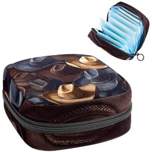 Draagbare maandverband Opbergtas, Menstruatie Cup Pouch Vrouwelijke Menstruatie Pads Tas voor Tiener Meisjes, Tampons Eerste Periode Kit, Cowboy Hoeden
