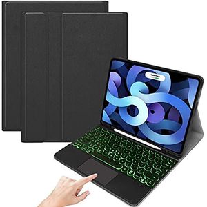 QYiD Toetsenbord hoes voor iPad Air 4e Generatie, Soft TPU Achterkant van de Standaard met 7-verlicht kleurentoetsenbord Draadloos Touchpad muis Toetsenbord, zwart