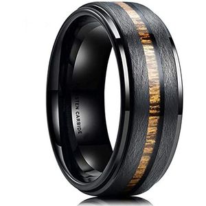 Luxe 8mm heren zwarte wolfraamcarbide ring Hawaiian Koa hout inleg matte geborstelde afwerking mannen ' s belofte ring mannen trouwring