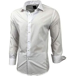 Baxboy B-444 Overhemd, voor heren, slimfit, gemakkelijk te strijken, lange mouwen, wit, S