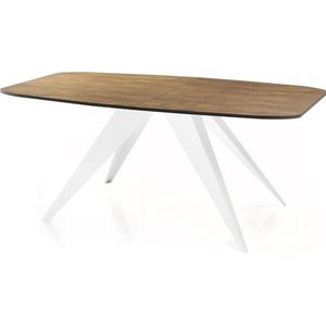 WFL GROUP Eettafel Foster wit in industriële stijl, rechthoekige tafel, uittrekbaar van 180 cm tot 220 cm, gepoedercoate witte metalen poten, 180 x 90 cm, kleur (eiken Lefkas, 180 x 90 cm)