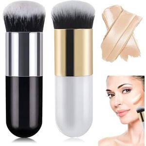 2 stuks make-upkwasten, zachte foundationkwast, gezichtspoeder, kwast, BB crème, kwastenset, make-up, foundationkwast, super cadeau-idee (witgoud en zwart-zilver)