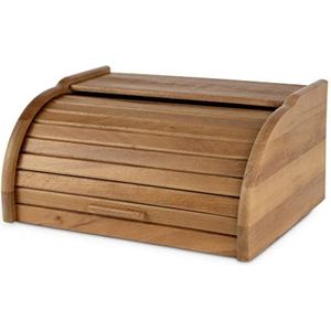 Kleine broodtrommel met roldeksel, opbergdoos voor keuken, broodtrommel van hout voor brood, broodtrommel op rol, brooddoos, broodcontainer, 32 x 26 x 16 cm, (bruine eik)