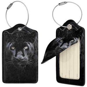 Animal Panther Print Bagagelabel Leer met RVS Loop Privacy Cover Naam ID Labels voor Vrouwen Mannen