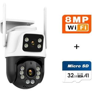Bewakingscamera, Outdoor 6K 12MP IP Camera met 10X Optische Zoom Drie Len Lens Dual Screen Surveillance 4K 8MP Video CCTV Beveiligingscamera(4K 8MP add 32G)