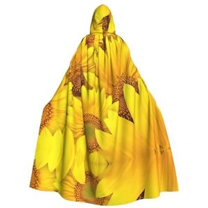 WURTON Zonnebloemen gele bloemen carnaval cape met capuchon voor volwassenen, heks en vampier cosplay kostuum, mantel, geschikt voor carnavalsfeesten
