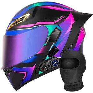 Motorfiets geïntegreerde Bluetooth helm DOT/ECE goedgekeurde motorfiets integraal opklapbare helm Motorhelm met anti-condens dubbele lens met microfoon A,XXL(63-64cm)