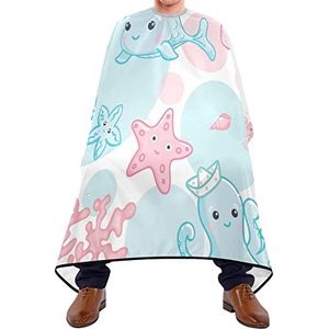 Haarknipschort 140 x 168 cm, schattige Sea Life Haarstyling Cape Grote Salon Kapper Cape Met Snap Sluiting Of Haak Kappersjurk, Voor Volwassenen, Vrouw, Salon