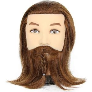 Mannequin met echt haar, oefenhoofd baard for het knippen van, for schoonheidsschool(Brown)