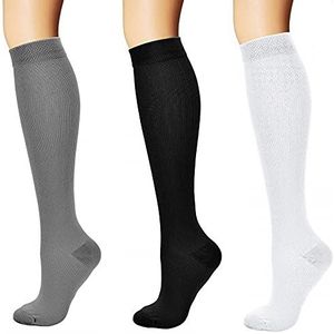 3 reiskousen, steunkousen, compressiekousen, kniekousen, voor dames en heren, zwart/wit/grijs, L/XL (EU 40-43)