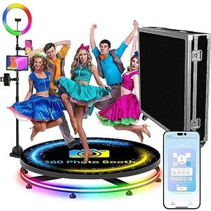 360° Photo Booth, Slow Motion Roterend Selfie Platform - App + Afstandsbediening + Invullicht (3 Kleuren / 10 Helderheidsniveaus), Instelbare Snelheid/Kleurrijk Dimmen,100cm