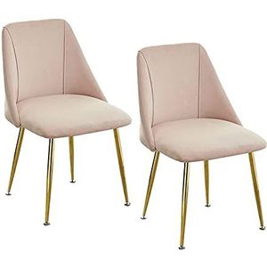 GEIRONV Metalen benen Dining Chair Set van 2, 51 × 49 × 78 cm Fluwelen zitting en rugleuningen Kantoorstoel Keuken Slaapkamer Lounge Chair Eetstoelen (Color : Pink, Size : Golden Legs)