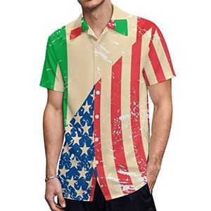 Amerikaanse en Italië Retro Vlag Heren Hawaiiaanse Shirts Korte Mouw Casual Shirt Button Down Vakantie Strand Shirts M