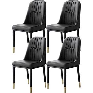 GEIRONV Moderne PU lederen eetkamerstoelen set van 4, for slaapkamer woonkamer stoel met metalen poten gestoffeerde keuken bureau zijstoel Eetstoelen (Color : Black, Size : 41x42x88cm)