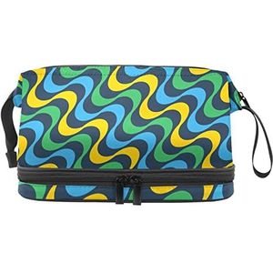 Grote capaciteit reizen cosmetische tas,Abstracte Geometrische,Make-up tas,Waterdichte make-up tas organisator, Meerkleurig, 27x15x14 cm/10.6x5.9x5.5 in