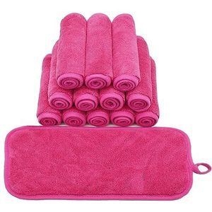 BloomSesame Make-up Remover Doeken voor gezicht, oog, lippen - herbruikbare make-up remover pads zachte microfiber gezichtsreinigingsdoeken 6 x 12 inch 12 Pack (donkerroze)