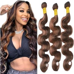 Tuheerst Body Wave Human Hair Bundles P430 Highlight Brown Real Hair Human Hair Extensions Sew in Hair Extension 3 Bundles Double Weft Remy Hair Low Shedding for Woman 22 22 22 Inch