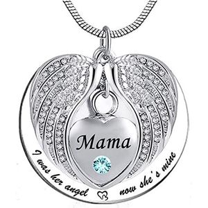 Urn Sieraden Urn Jewelry For Ashes Urn Sieraad Angel Wing Met Geboortesteen Charme Crematie Sieraden Memorial Aandenken As Ketting, Ik Was Haar Engel Nu Is Ze Van Mij - Voor Mama