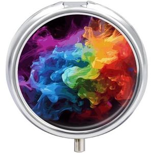 Pillendoos Regenboog Rook Ronde Metalen Pil Case met 3 Compartimenten Draagbare Mini Geneeskunde Drug Houder Reizen Geneeskunde Tablet Vitamine Houder Organizer