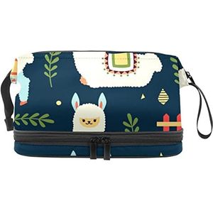Grote capaciteit reizen cosmetische tas,Make-up tas,Waterdichte make-up tas Organizer, Alpaca Lama Leuke Cartoon Lama, Meerkleurig, 27x15x14 cm/10.6x5.9x5.5 in