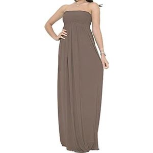 JM CLOTHING Zomer Pure Vloeiende Lange Jurken Voor Vrouwen Beachwear Cover Ups Strapless Bloemenprint Zonnejurk Wiggly Fashoin, Mokka, L-XL grote maten