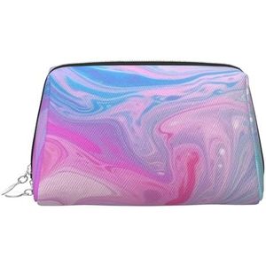 Marmer pastelblauw paars make-up tas voor vrouwen cosmetische tassen lederen reizen make-up tas organisator waterdichte make-up zakje open platte toilettas draagbare opbergtas voor reizen, Zilver, Eén