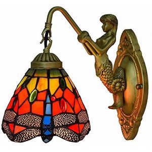 6-Inch Tiffany Wandlicht, 6-Inch Glazen Lampenkap Vintage Libel, Wandlamp Met Zeemeermin Lamparm, Retro Decoratieve Muren Voor Woonkamer,