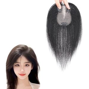 100% Echt Haar Topper Toupet for Vrouwen Haaruitval, Natuurlijke Zwarte Haarextensies, 7x11cm Wiglets Op Zijdebasis 25cm / 10inch Haarstukken for Het Bedekken Van Wit Haar/Dunner Wordend Haar