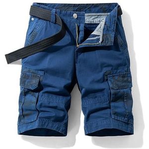 Men's Cargo Shorts Heren Cargo Shorts Lichtgewicht Multi Pocket Katoen Casual Cargo Shorts, Outdoor Twill Camo Shorts Met Rits Zakken (geen Riem) Work Shorts with Multi-Pocket(Blauw,31)