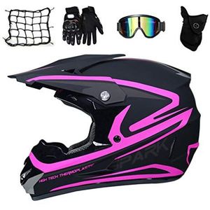 MRDEAR Full Face Motocross Helm Set voor Volwassenen - Met Goggles, Handschoenen, Masker - Voor Motorfiets, MTB, Downhill, Dirt Bike, MX, Quad Bike, ATV - Zwart en Roze, M