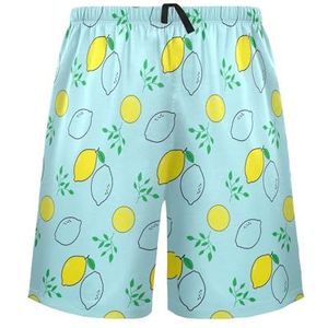 LI ZHI XIN Herenpyjamabroek, korte pyjamabroek, zomer casual shorts, elastische taille met trekkoord, rechte buis losse pasvorm met 2 zakken, S-XXL fruit citroenpatroon, Meerkleurig, S
