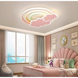 LONGDU Moderne plafondlamp dimbare LED slaapkamer regenbooglamp, inbouw plafondverlichtingsarmaturen for kinderkamerdecoratie, 48W 3-kleuren lichtwisselmodus LED dicht bij plafondlamp (Color : Pink)
