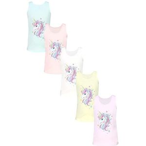 TupTam Meisjes Katoenen Onderhemd 5 Pack Tank Top Mouwloos Kinderen, Eenhoorn Roze Geel Blauw Wit Abrikoos Eenhoorn, 110-116