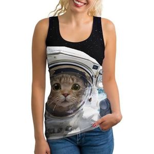Astronaut Cat Tanktop voor dames, mouwloos T-shirt, pullover, vest, atletisch, basic shirts, zomer, bedrukt