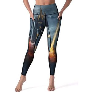 Two Dragons Attack The Castle Yogabroek voor dames, hoge taille, buikcontrole, workout, hardlopen, leggings, S