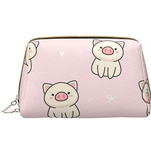 VUCEMI Roze Leuke Varken Gedrukt Koppeling Kosmetische Zak, Lederen Draagbare Rits Kosmetische Zak, Reizen Multifunctionele Grote Capaciteit, Wit, One Size