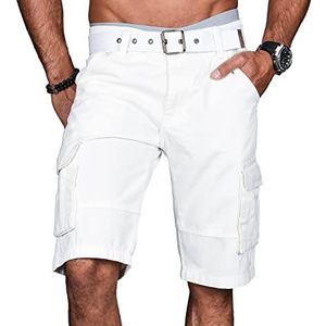 ALESSANDRO SALVARINI Stijlvolle cargoshort voor heren, incl. riem, zomer, bermuda, korte broek, army shorts AS-037, wit, 31W