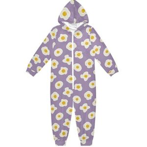 LI ZHI XIN Kinderpyjama met capuchon uit één stuk jongens meisjes jumpsuits kinderen onesie slaappak alles in één pyjama winter warm thuis jumpsuit 5-14 jaar eipatroon paarse kleur, Meerkleurig, 5-6