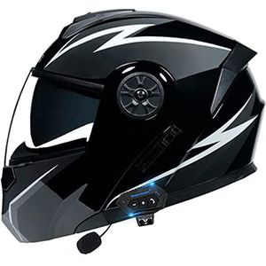 Bluetooth-motorhelm voor volwassenen, DOT-gecertificeerde modulaire full face opklapbare motorhelm heren en dames dubbel zonnevizier straathelm met microfoon mp3-radio ruisonderdrukking Decoration