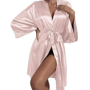 JMORCO Satijnen Badjas Badjas Vrouwen Bruidsmeisje Gewaden Herfst Sexy Solid Satijn Nachthemd Gewaden Vrouwelijke Thuis Badjassen Pyjama Plus Size, roze, L