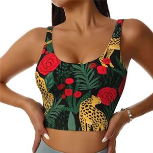Luipaard en Rozen Print Comfortabele Vrouwen Sport Vest Yoga Workout Vest voor Vrouwen Lichtgewicht Zomer, Zwart, S