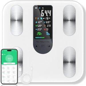 RWSRW Lichaamsvetweegschaal met groot display, personenweegschaal met lichaamsvetanalyse, weegschaal met lichaamsvet en spiermassa, bluetooth-weegschaal voor personen met app, digitale weegschaal met